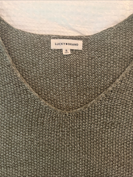 Lucky Brand Sweaters - Lucky Brand Olive V-Neck Textured Knit Sweater